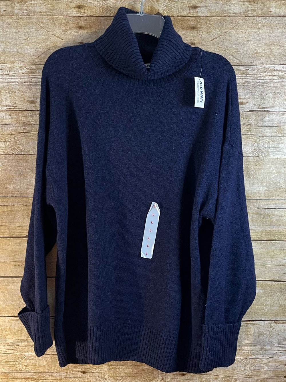 Old Navy Women’s Dark Navy Blue Turtleneck Sweater Drop Shoulder Size L XL NWT